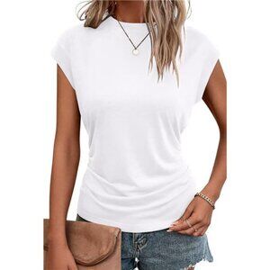 Womens Summer Cap Sleeve Tops Business Casual Crewneck T Shirts Trendy